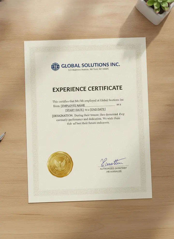 Sample Experience Certificate Attestation document