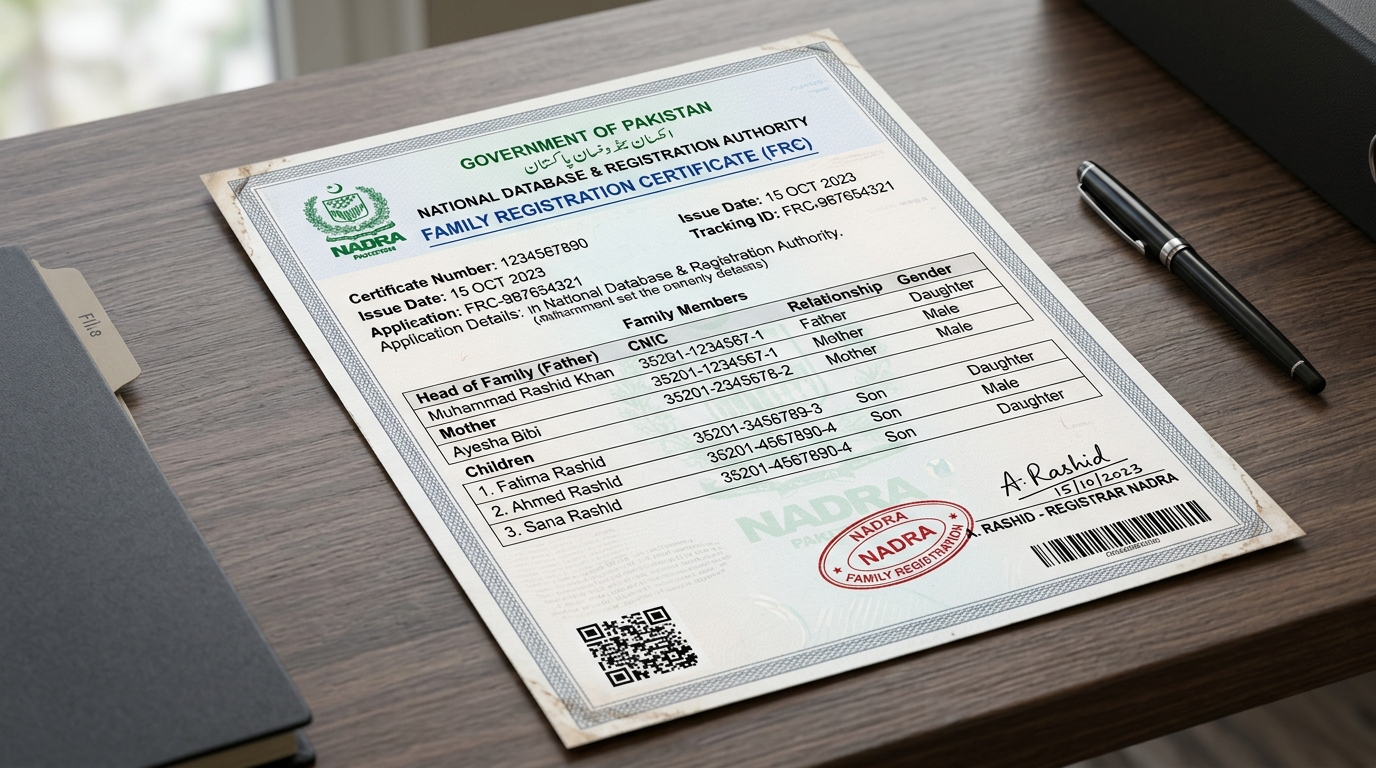 Sample Family Registration Certificate (FRC) Document