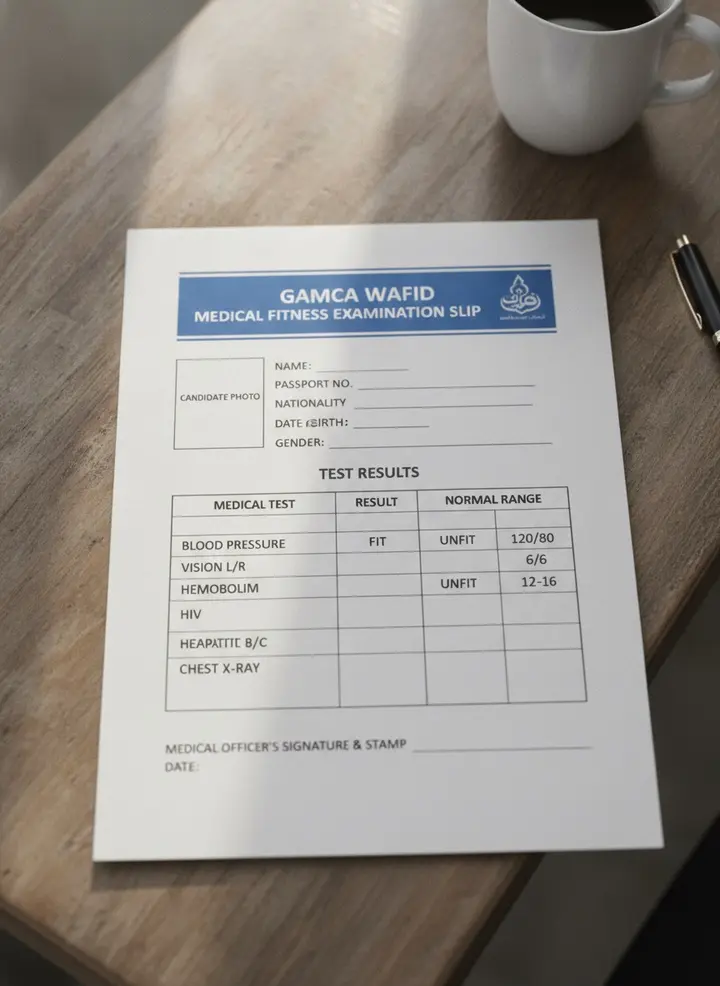 Sample GAMCA Medical Fitness Test document