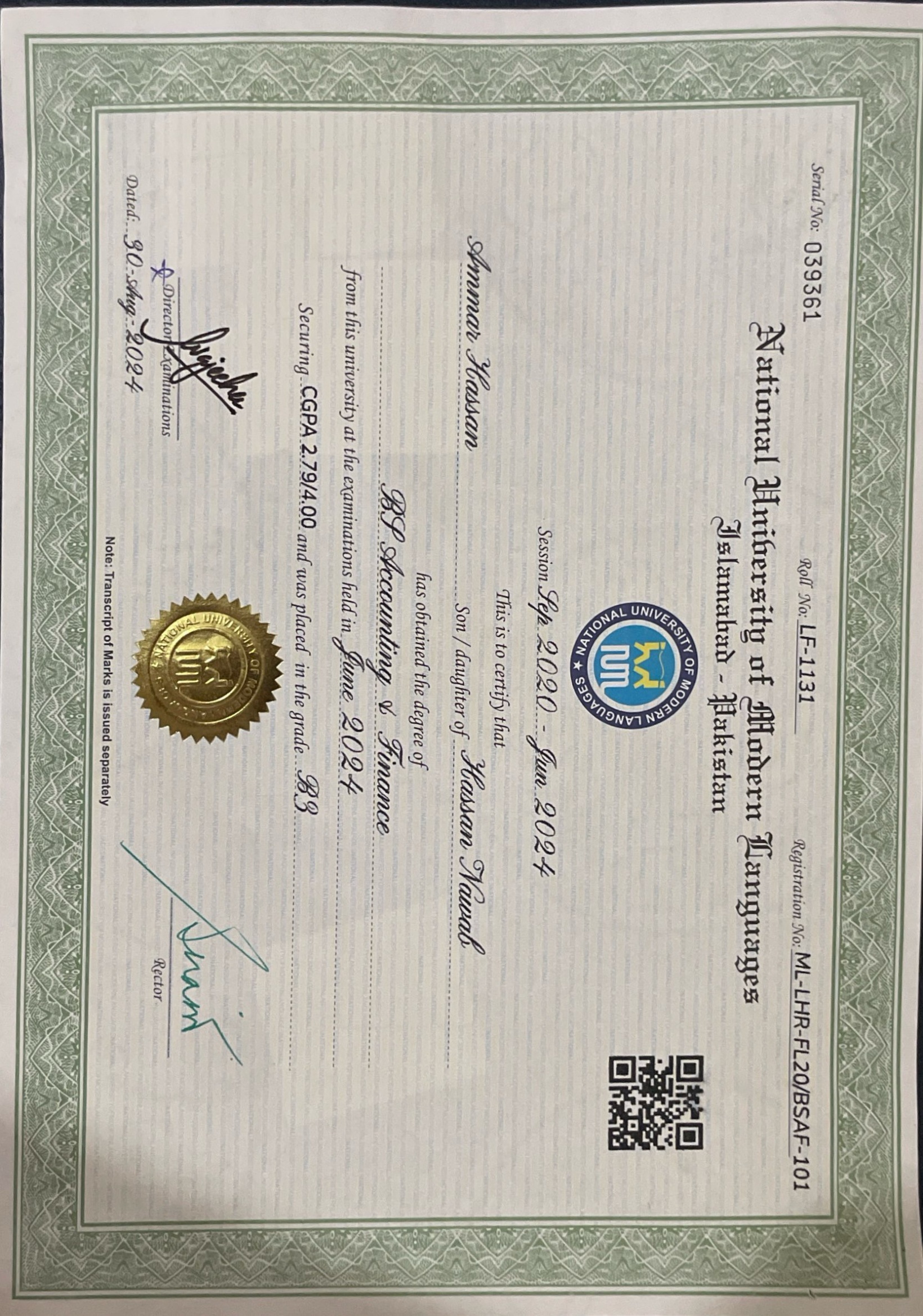 Sample MOFA Attestation Document