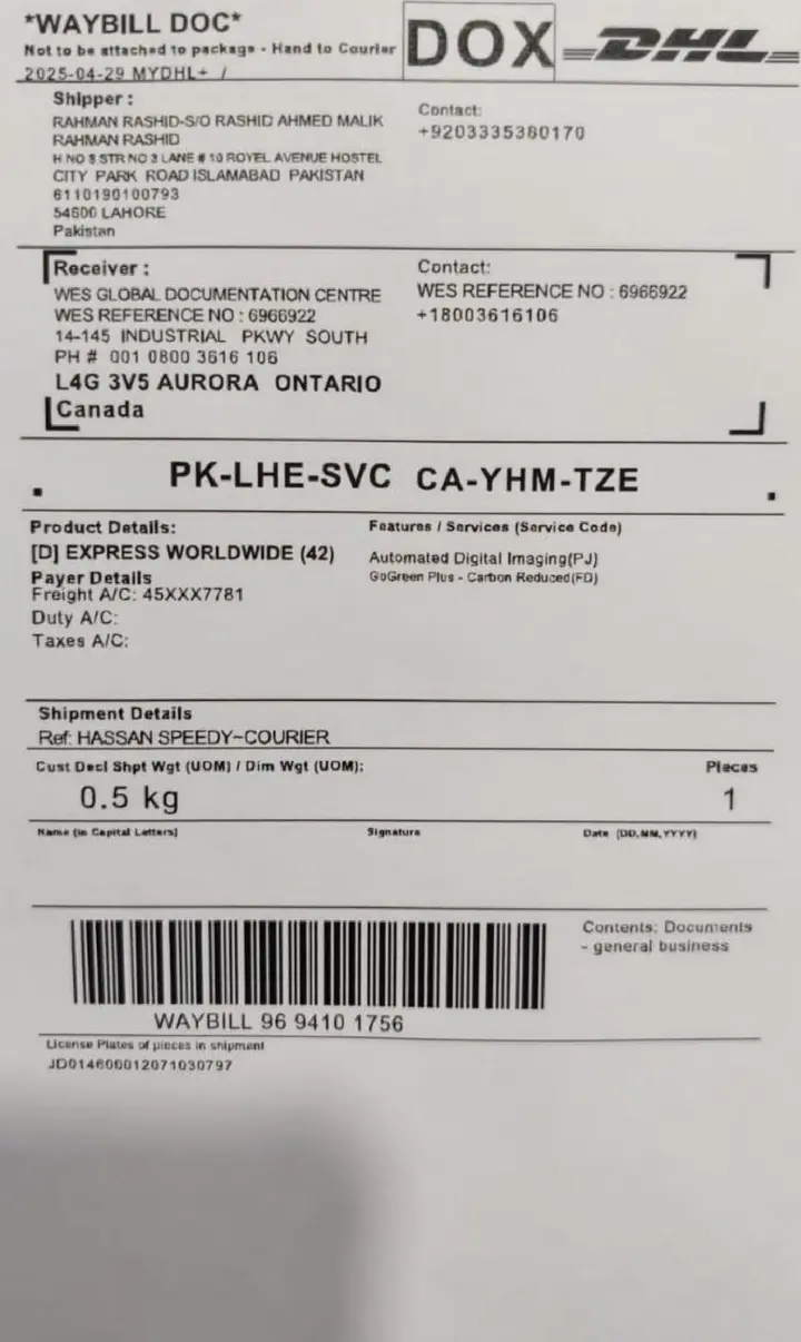 Sample Degree Verification for ECA (WES, IQAS, ICAS) document
